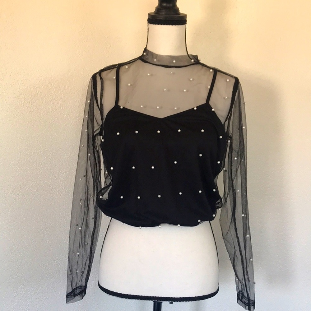 Black Net & Pearl Top by Papermoon New With Tags